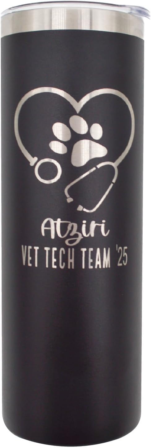 Personalized Vet Tumbler - 20 oz Tumbler with Lid and Straw - Stainless Steel - Laser Engraved - Includes Straw and Lid - Vacuum Insulated - Vet Tech, Veterinarian, Vet Gift