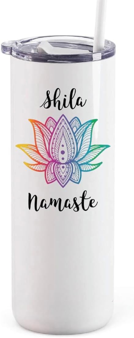 AVITO Personalized Yoga Gift, 20 oz with sliding lid Yoga Tumbler for Yogi, Yoga Teacher Cup, Namaste Gift, Lotus