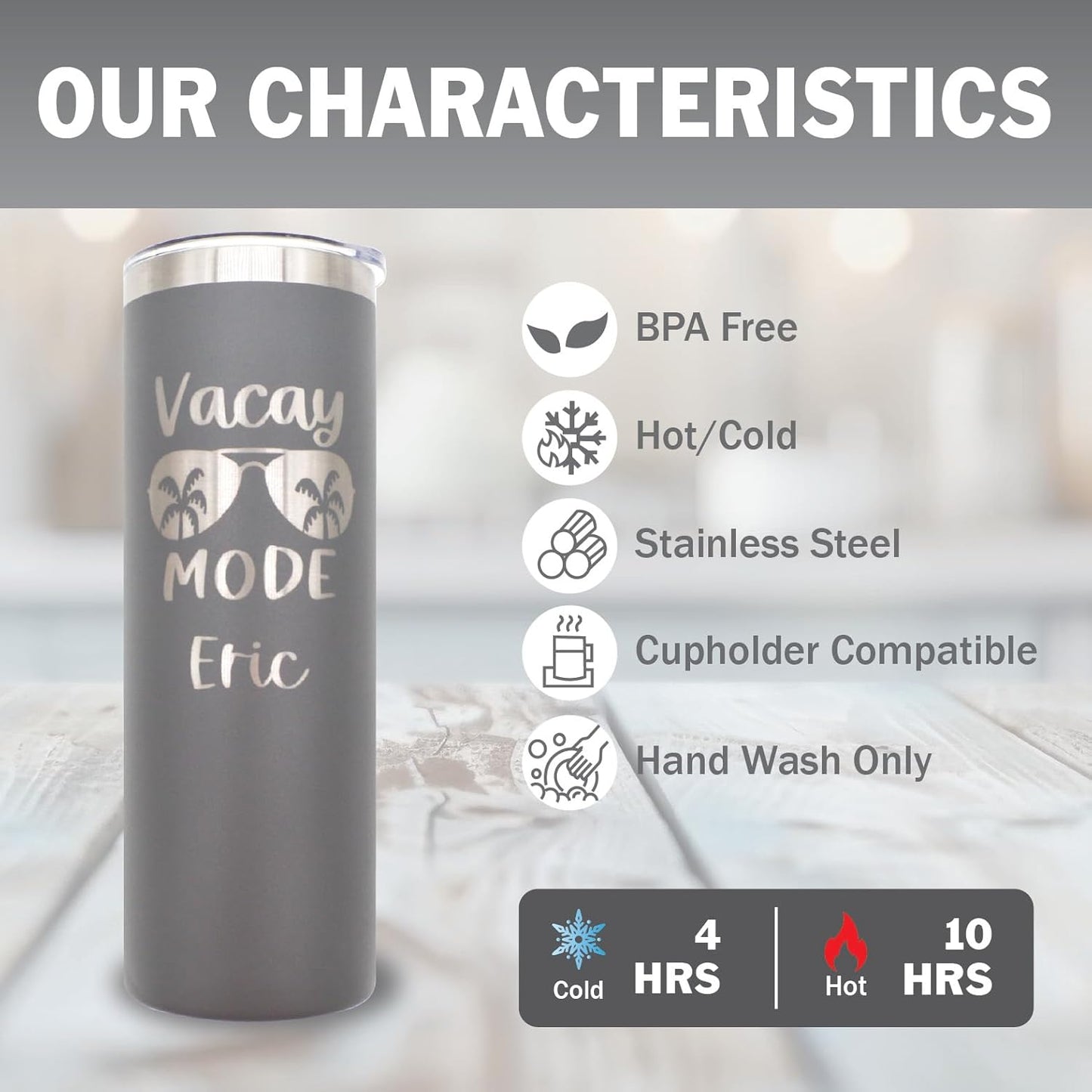 AVITO Personalized Vacation Tumbler - 20 oz Tumbler with Lid and Straw - Tumbler with Lid - Laser Engraved - Vacuum Imsulated - Vacay Mode Cup - Travel Mug - Beach Vacation Tumbler