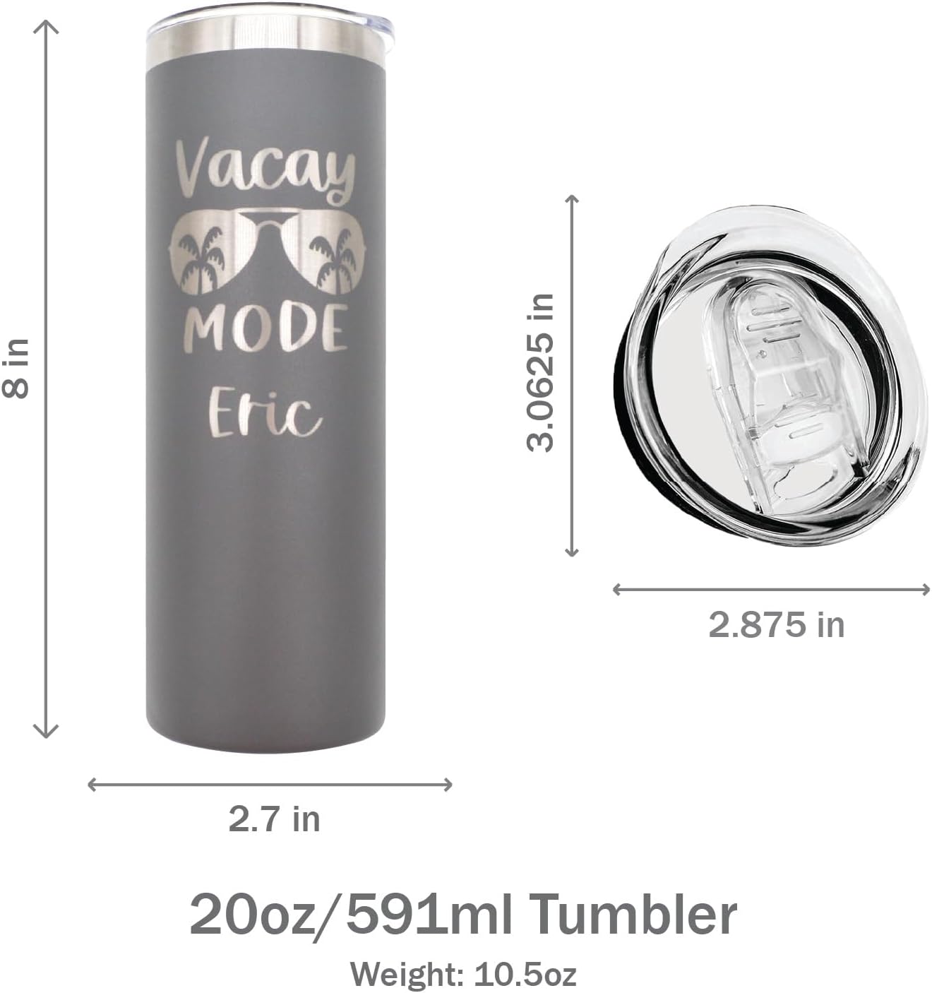 AVITO Personalized Vacation Tumbler - 20 oz Tumbler with Lid and Straw - Tumbler with Lid - Laser Engraved - Vacuum Imsulated - Vacay Mode Cup - Travel Mug - Beach Vacation Tumbler