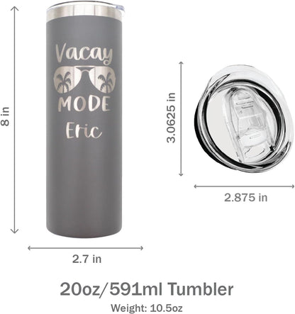 AVITO Personalized Vacation Tumbler - 20 oz Tumbler with Lid and Straw - Tumbler with Lid - Laser Engraved - Vacuum Imsulated - Vacay Mode Cup - Travel Mug - Beach Vacation Tumbler