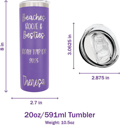 AVITO 20 oz Personalized Beach Tumbler - Laser Engraved - Girls Weekend, Girls Trip, Beaches and Besties Vacation Tumbler - Beach Cups - Insulated Tumblers