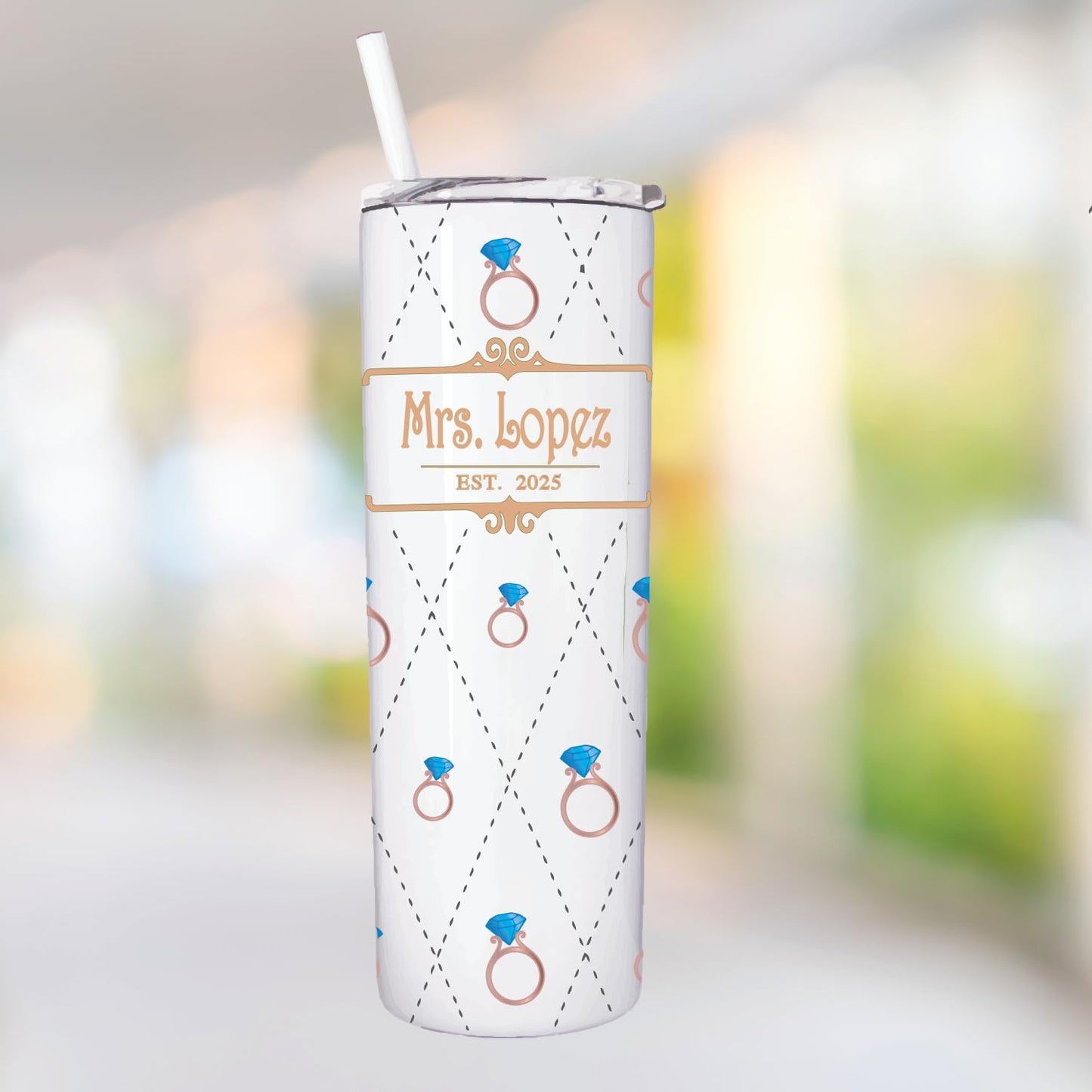 AVITO 20 oz Skinny Tumbler Personalized Wedding Ring Pattern - Sublimation - Stainless Steel - Vacuum insulated