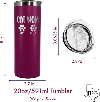 AVITO Personalized Dog Mom Tumbler - 20 oz Tumbler with Lid and Straw - Laser engraved - Stainless Steel - Vacuum Insulated - Cat Mom Gifts for Women - Fur Mama Gifts - Pet Owner Gift