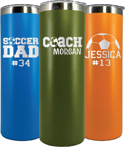 AVITO Personalized Soccer Tumbler - Laser Engraved - Vacuum Insulated - 20 oz Tumbler with Lid and Straw - Soccer Mom Tumbler