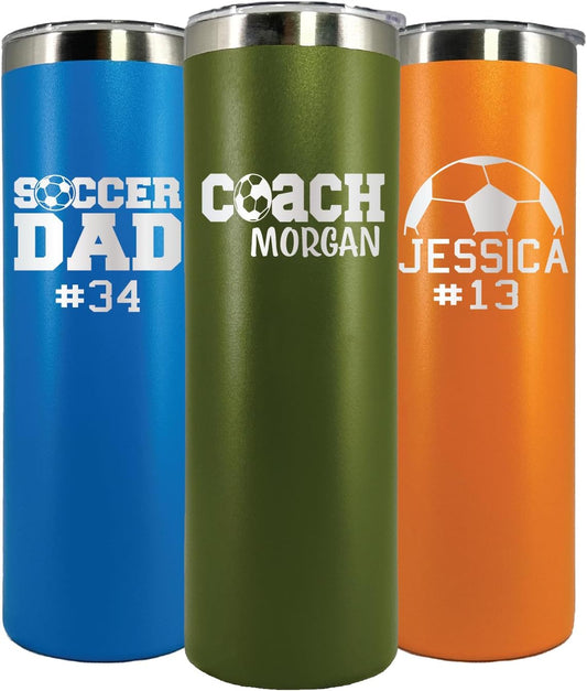 AVITO Personalized Soccer Tumbler - Laser Engraved - Vacuum Insulated - 20 oz Tumbler with Lid and Straw - Soccer Mom Tumbler