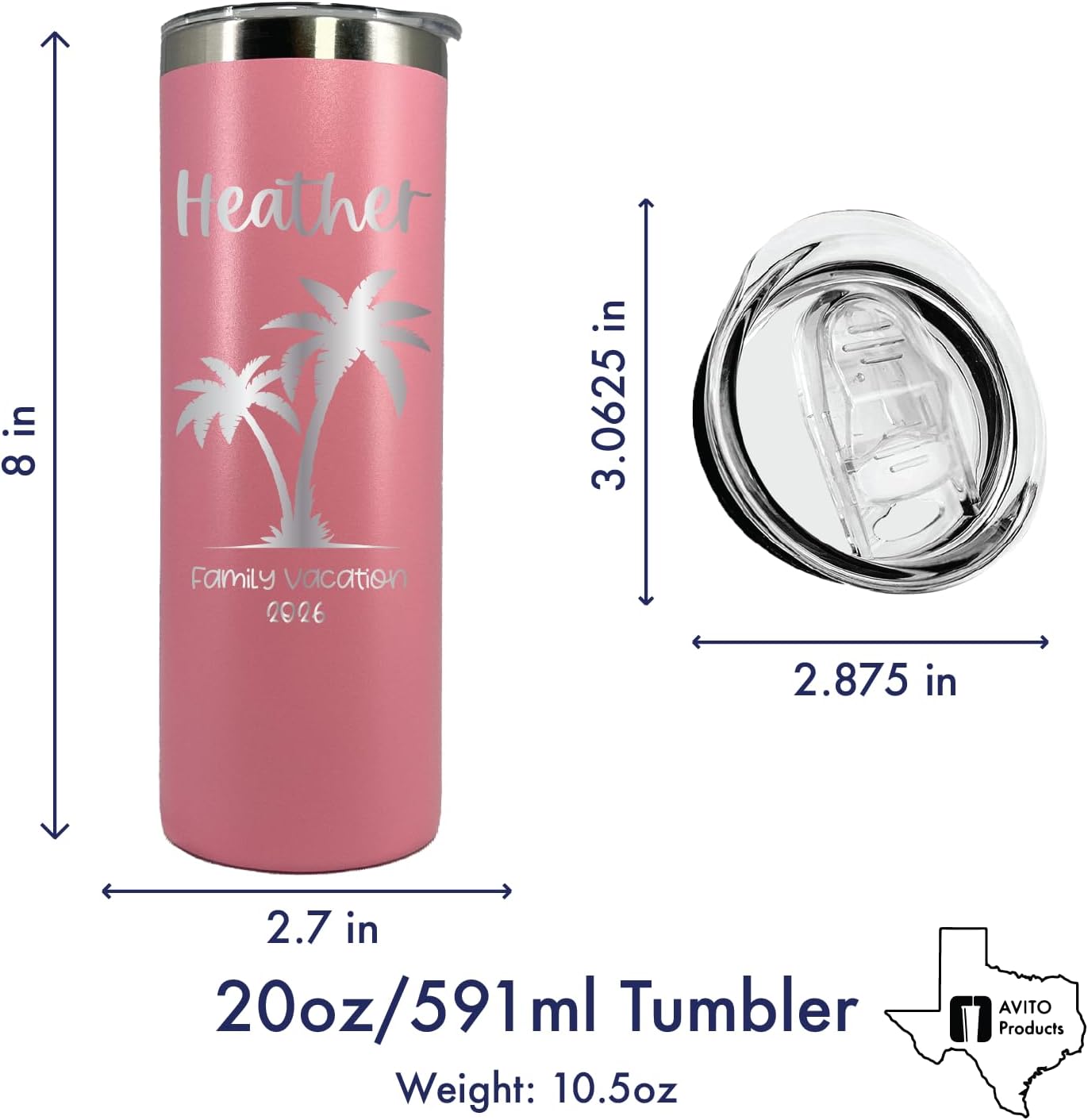 20 oz Personalized Vacation Tumbler, Tumbler with Lid and Straw, Family Vacation Cups, Beach Vacation Tumbler, 2022 Family Trip Gift, Bachelorette Trip, Girls Trip Gift