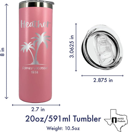 20 oz Personalized Vacation Tumbler, Tumbler with Lid and Straw, Family Vacation Cups, Beach Vacation Tumbler, 2022 Family Trip Gift, Bachelorette Trip, Girls Trip Gift