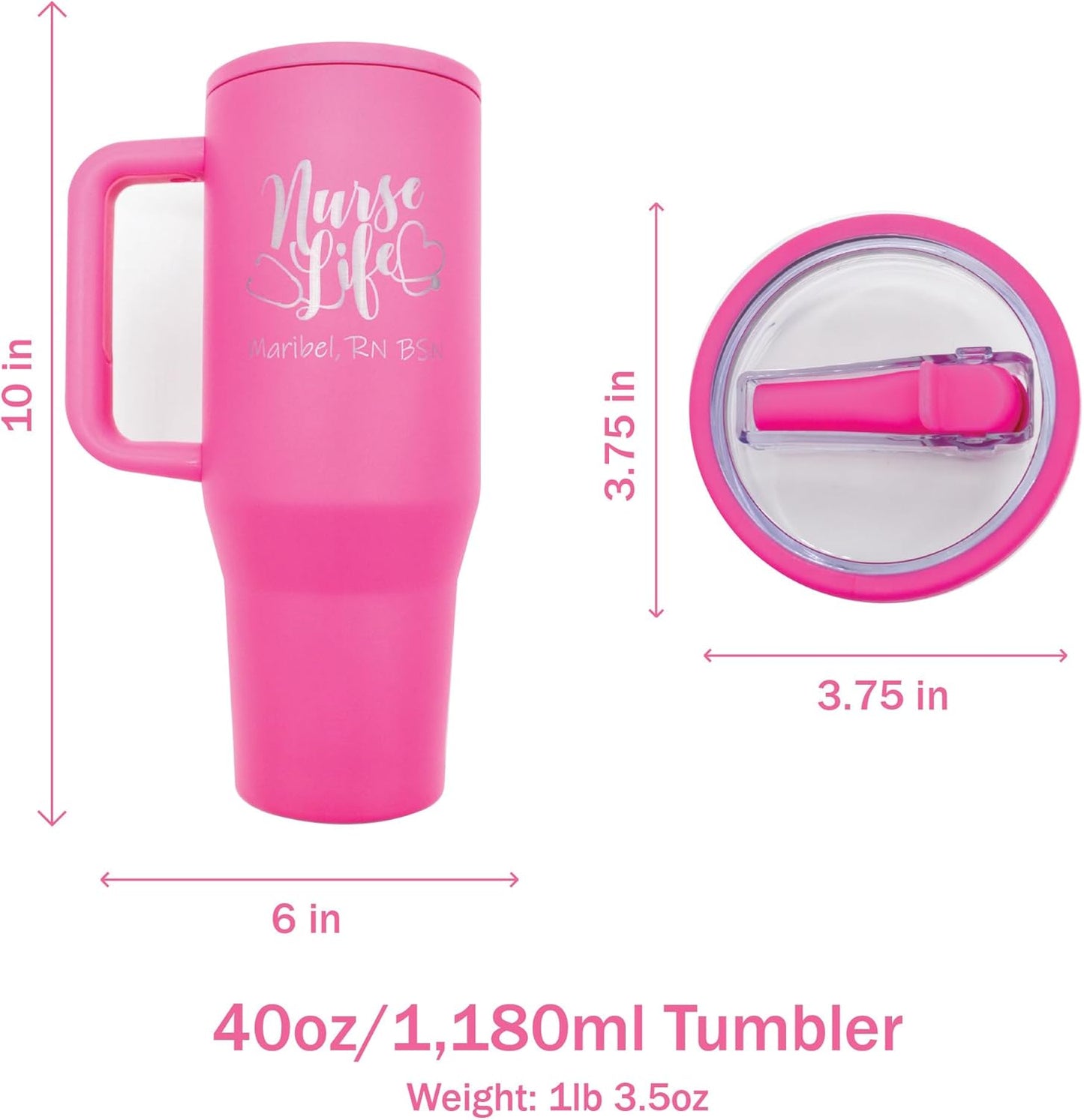 40 oz Personalized Nurse Tumbler - Laser Engraved