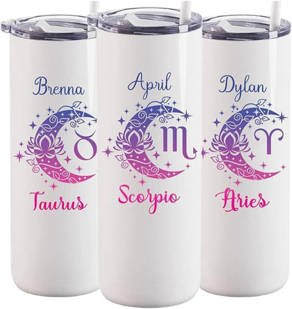 AVITO Personalized Astrology Tumbler - 20 oz Tumbler with Closing Lid and Straw - Zodiac Gift