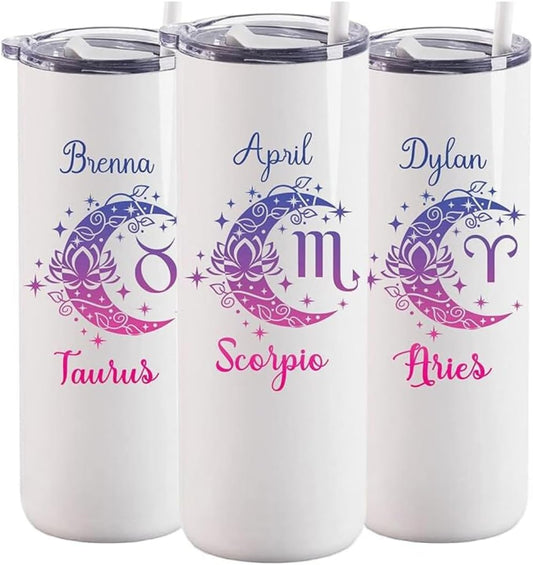AVITO Personalized Astrology Tumbler - 20 oz Tumbler with Closing Lid and Straw - Zodiac Gift