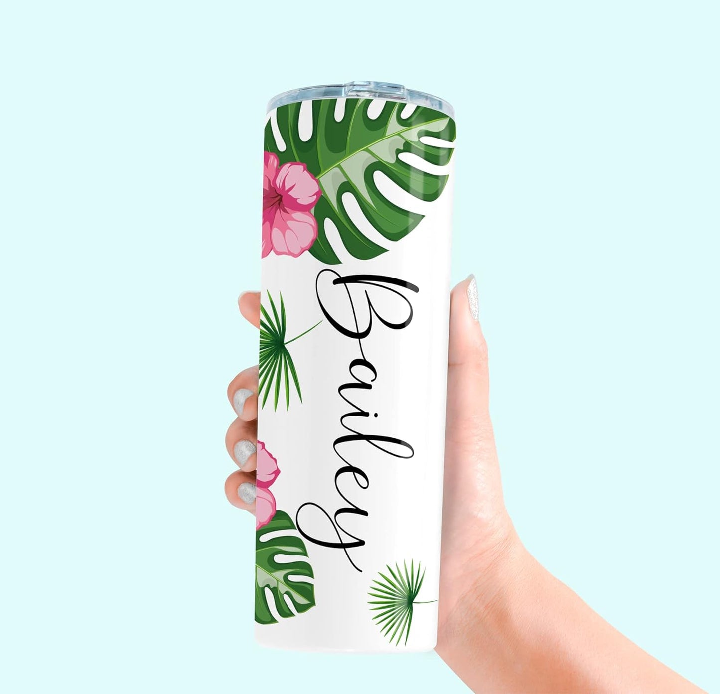 AVITO Personalized Tropical Vacation Tumbler, 20 oz Skinny Tumbler with Lid, Palm Leaf Tumblers, Beach Vacation Cup, Stainless Steel Insulated Cup, Family Vacation Cups, Travel Mug for Family Trip