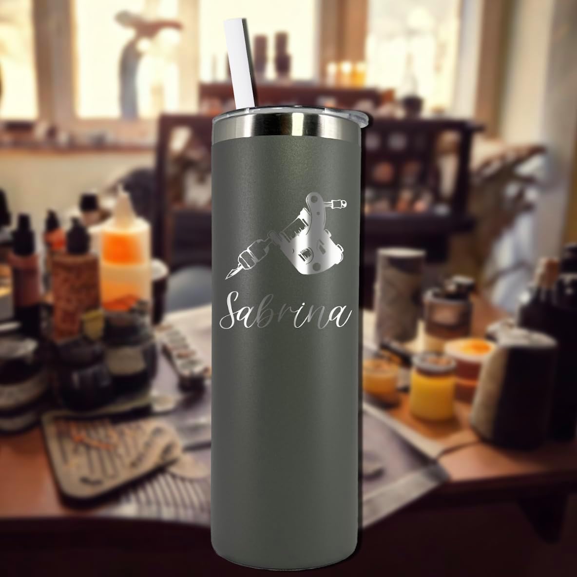 Personalized Tattoo Artist Tumbler - 20 oz Tumbler with Lid and Straw - Laser Engraved - Stainless Steel - Vacuum Insulated