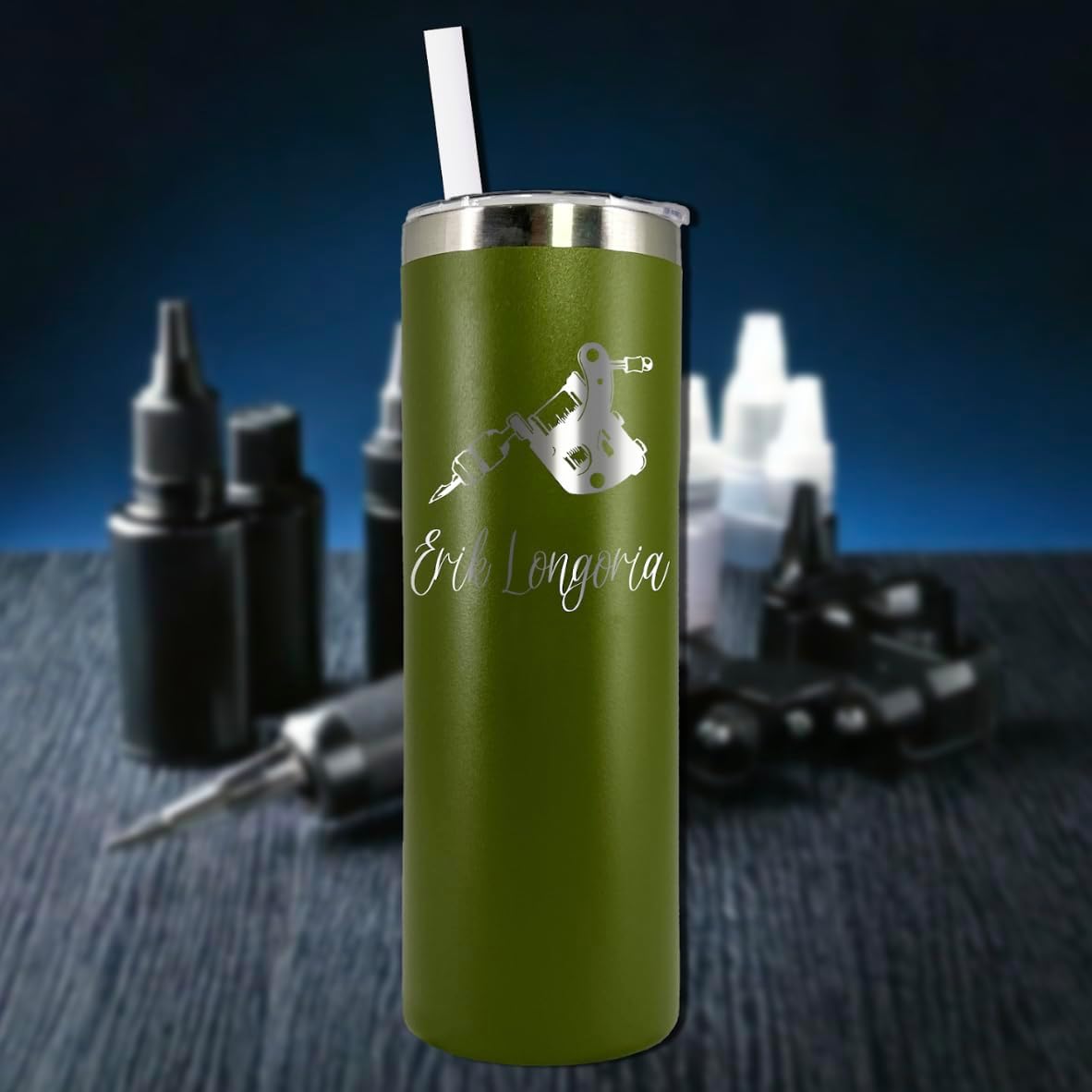 Personalized Tattoo Artist Tumbler - 20 oz Tumbler with Lid and Straw - Laser Engraved - Stainless Steel - Vacuum Insulated