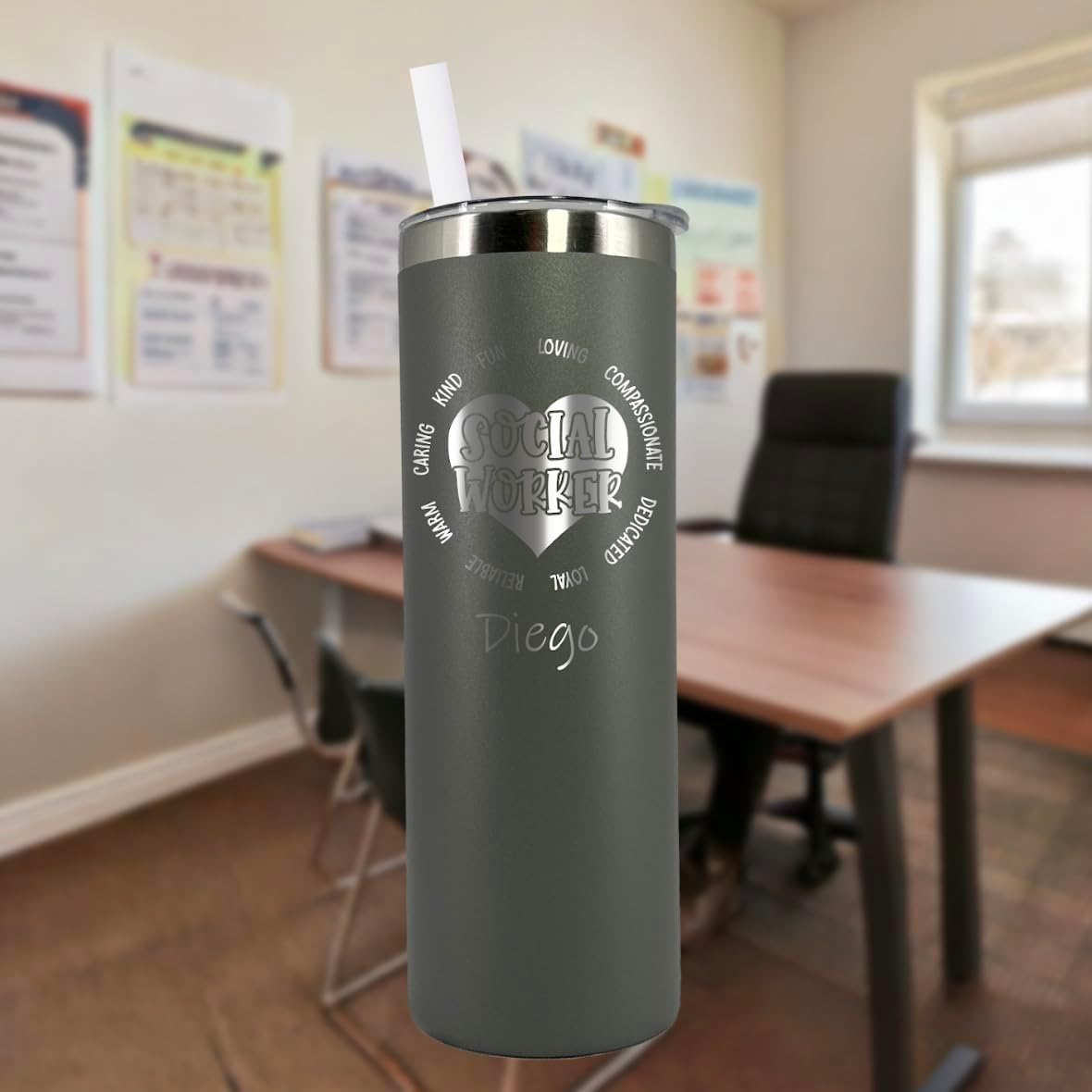 AVITO Personalized Social Worker Gift - Laser Engraved - Vacuum Insulated - 20 oz Tumbler with Lid and Straw - Social Work Tumbler - Social Worker Cup - Social Work