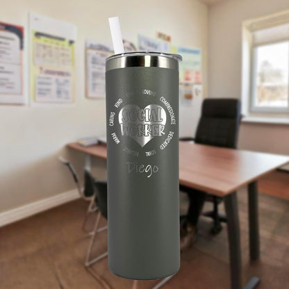 AVITO Personalized Social Worker Gift - Laser Engraved - Vacuum Insulated - 20 oz Tumbler with Lid and Straw - Social Work Tumbler - Social Worker Cup - Social Work