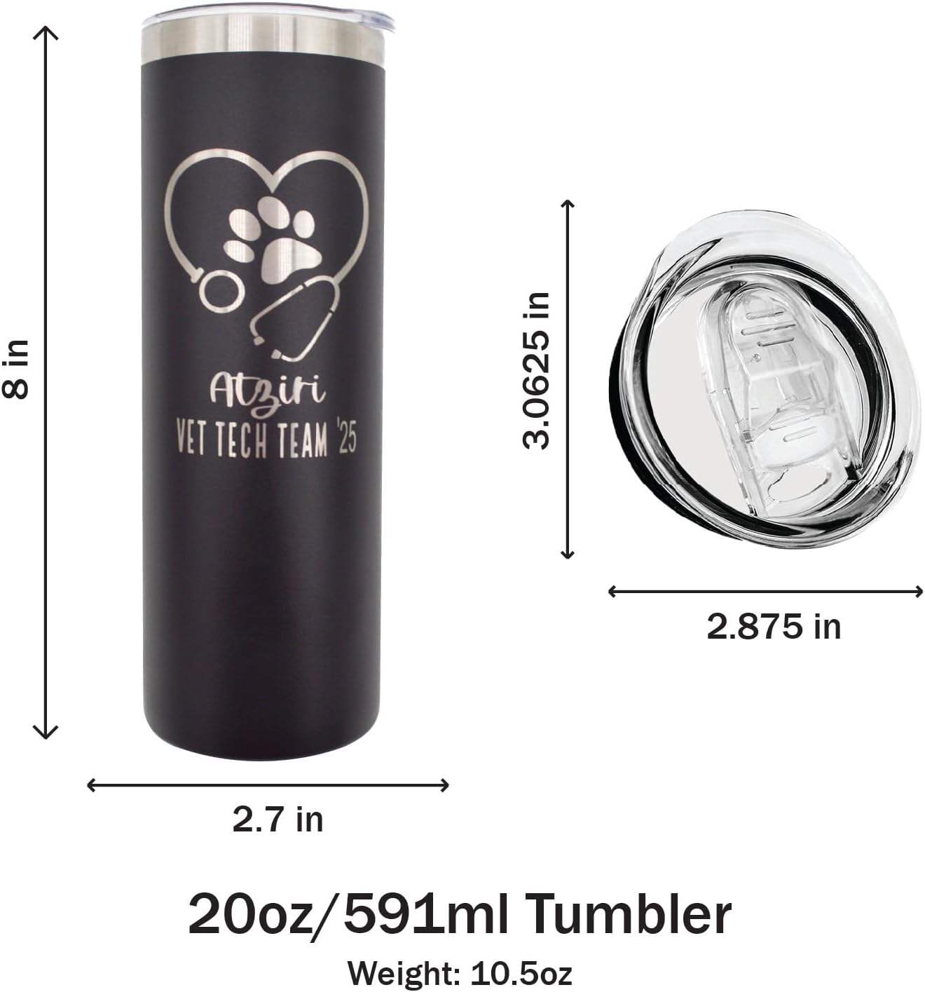 Personalized Vet Tumbler - 20 oz Tumbler with Lid and Straw - Stainless Steel - Laser Engraved - Includes Straw and Lid - Vacuum Insulated - Vet Tech, Veterinarian, Vet Gift
