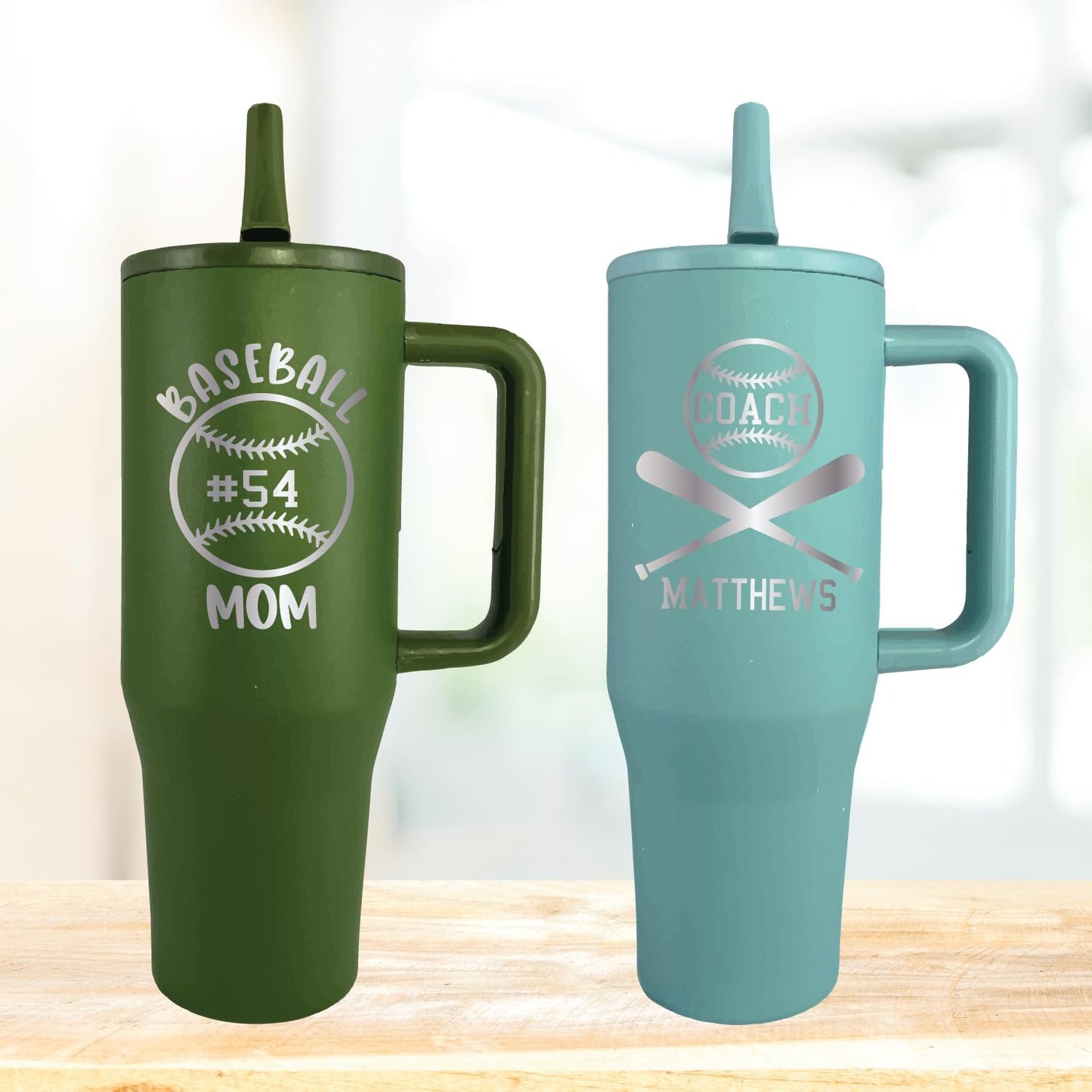 AVITO Personalized Baseball Tumbler - 40 oz Stainless Steel Tumbler With Handle - Laser Engraved - Umpire Gift, Team Gift