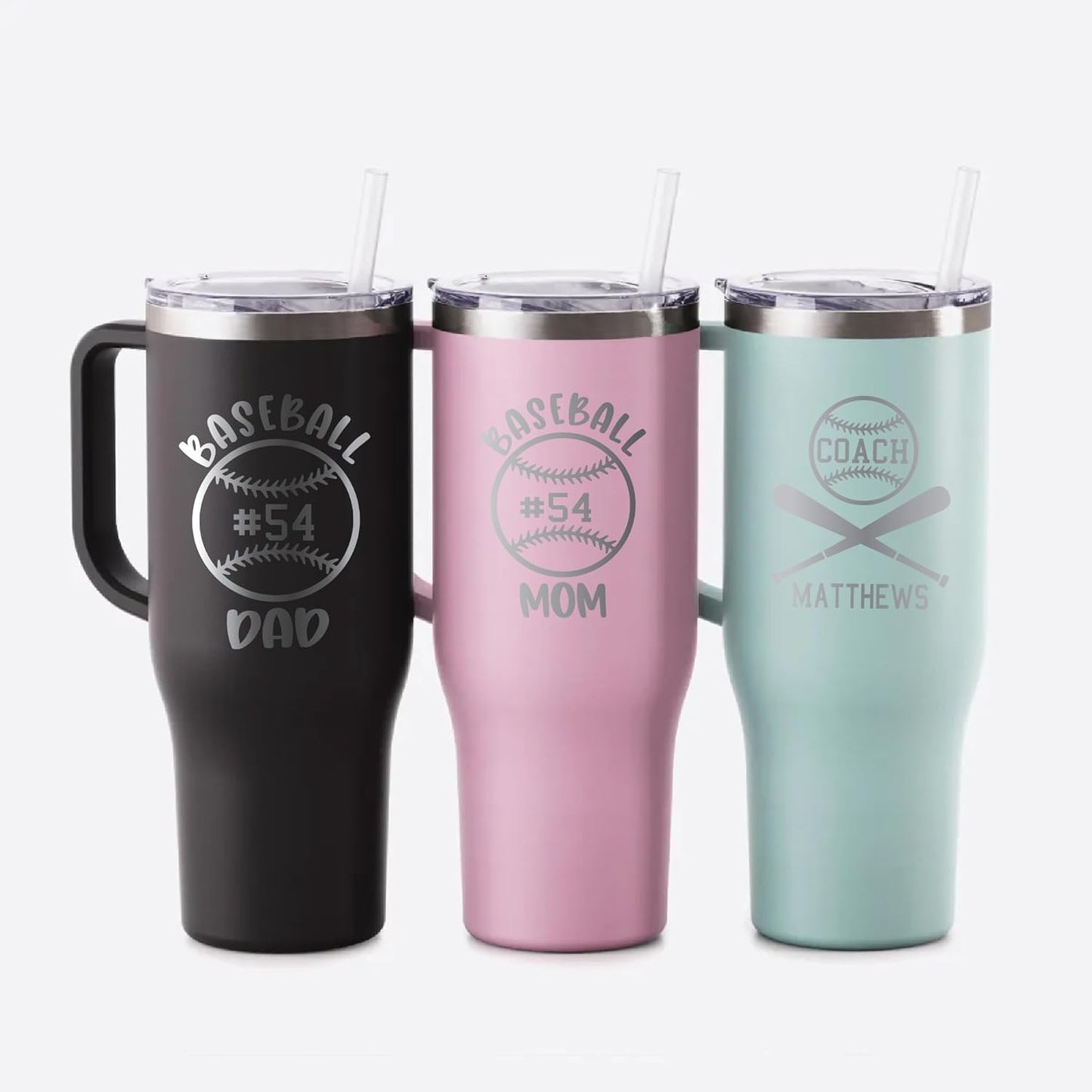 AVITO Personalized Baseball Tumbler - 40 oz Stainless Steel Tumbler With Handle - Laser Engraved - Umpire Gift, Team Gift