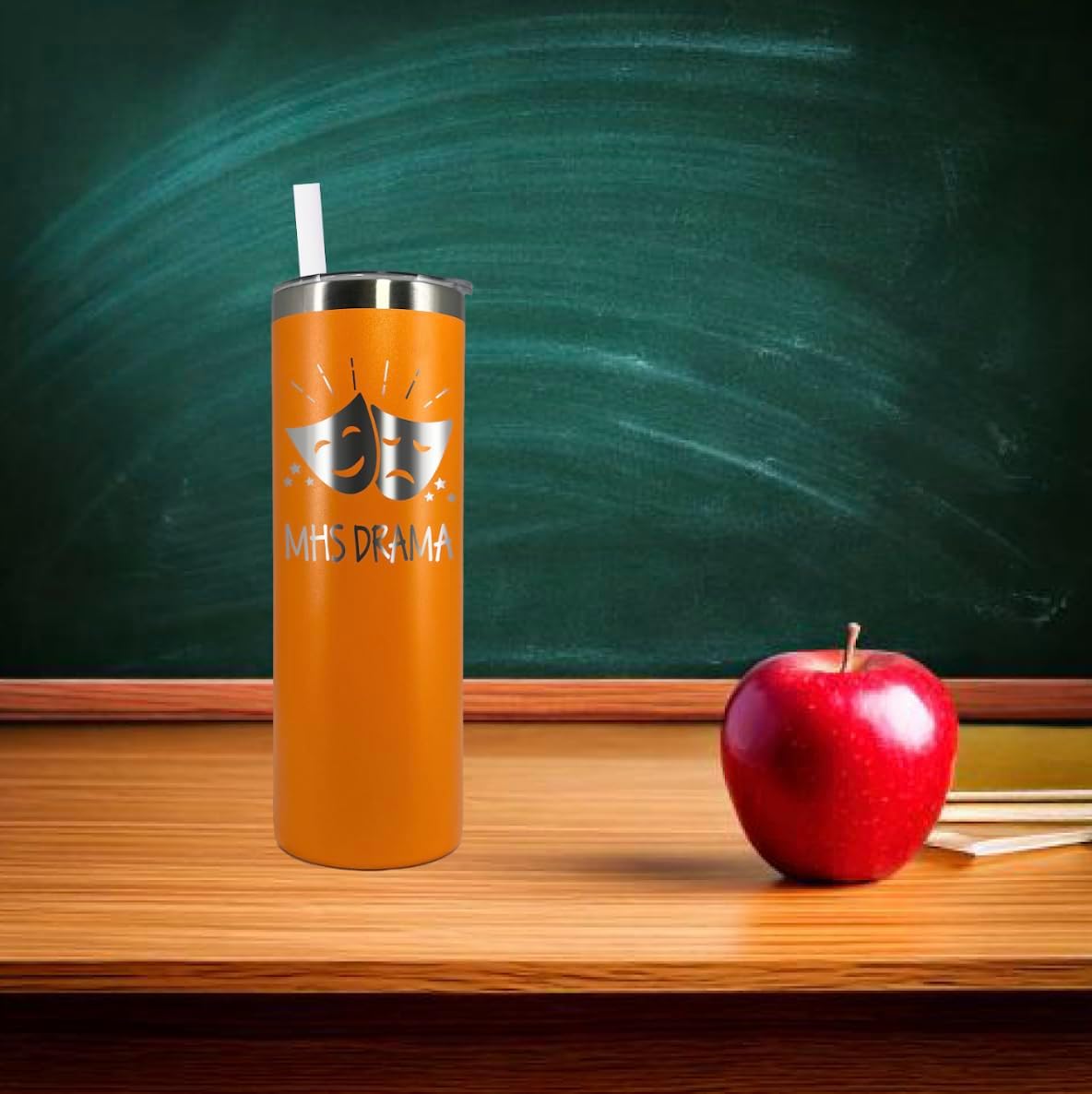 AVITO Personalized Drama Tumbler - Laser Engraved - Stainless Steel - 20 oz Tumbler with Lid and Straw - Theater Teacher Gift - Drama Club Gift
