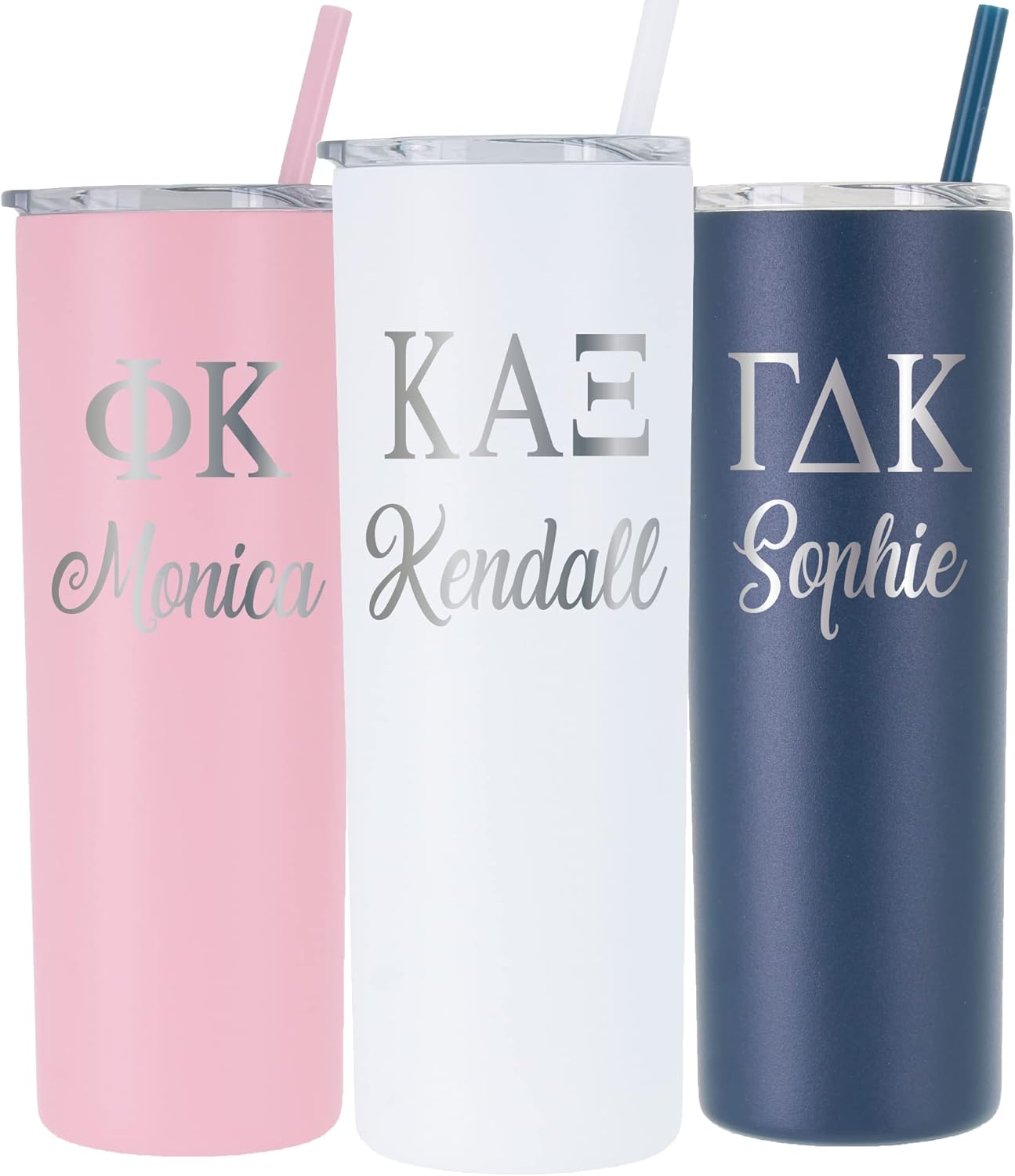 AVITO Personalized Sorority Tumbler - Laser Engraved - 20 oz Stainless Steel with Straw and Lid - Vacuum Insulated - Little and Big Gifts - Sorority Gift