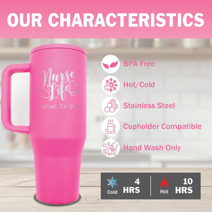 40 oz Personalized Nurse Tumbler - Laser Engraved