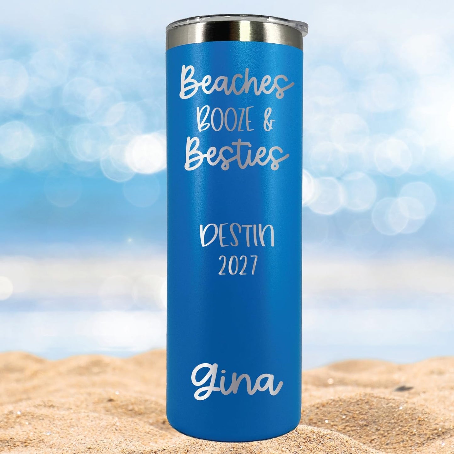 AVITO 20 oz Personalized Beach Tumbler - Laser Engraved - Girls Weekend, Girls Trip, Beaches and Besties Vacation Tumbler - Beach Cups - Insulated Tumblers