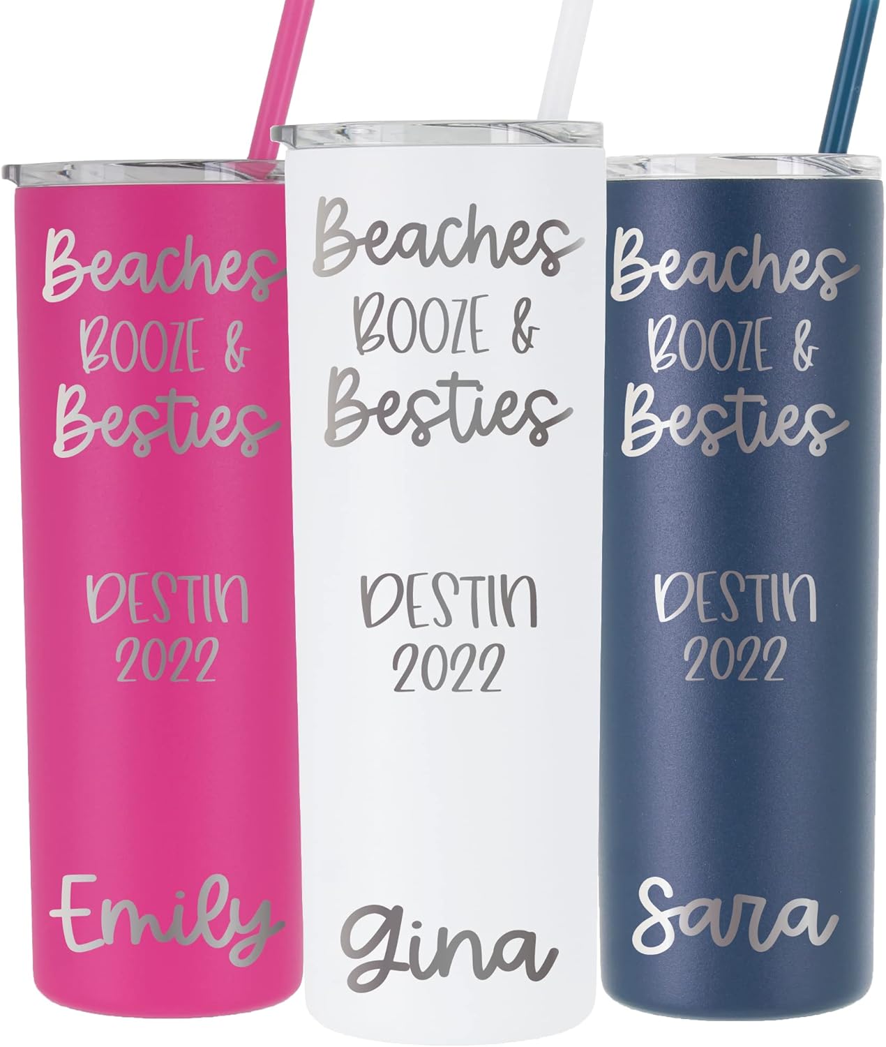 AVITO 20 oz Personalized Beach Tumbler - Laser Engraved - Girls Weekend, Girls Trip, Beaches and Besties Vacation Tumbler - Beach Cups - Insulated Tumblers
