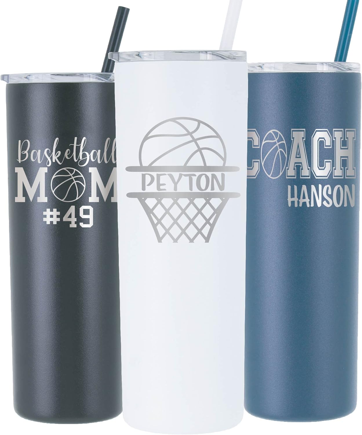 AVITO Personalized Basketball Tumbler - Laser Engraved - Basketball Coach - 20 oz Tumbler with Lid and Straw - Vacuum Insulated - Slam Dunk Gift for Players