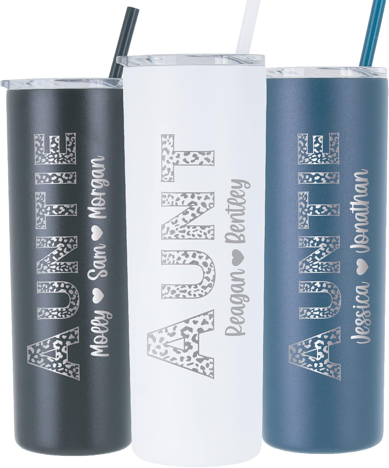 Personalized Aunt Gift - Laser Engraved - Vacuum Insulated - 20 oz Tumbler with Lid and Straw - Auntie Tumbler - Aunt Cup - Gift for Tia - Auntie