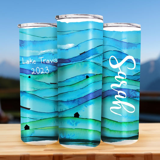 AVITO Personalized Lake Life Tumbler - 20oz Skinny Tumbler with Lid and Straw - Stainless Steel - Vaccum Insulated