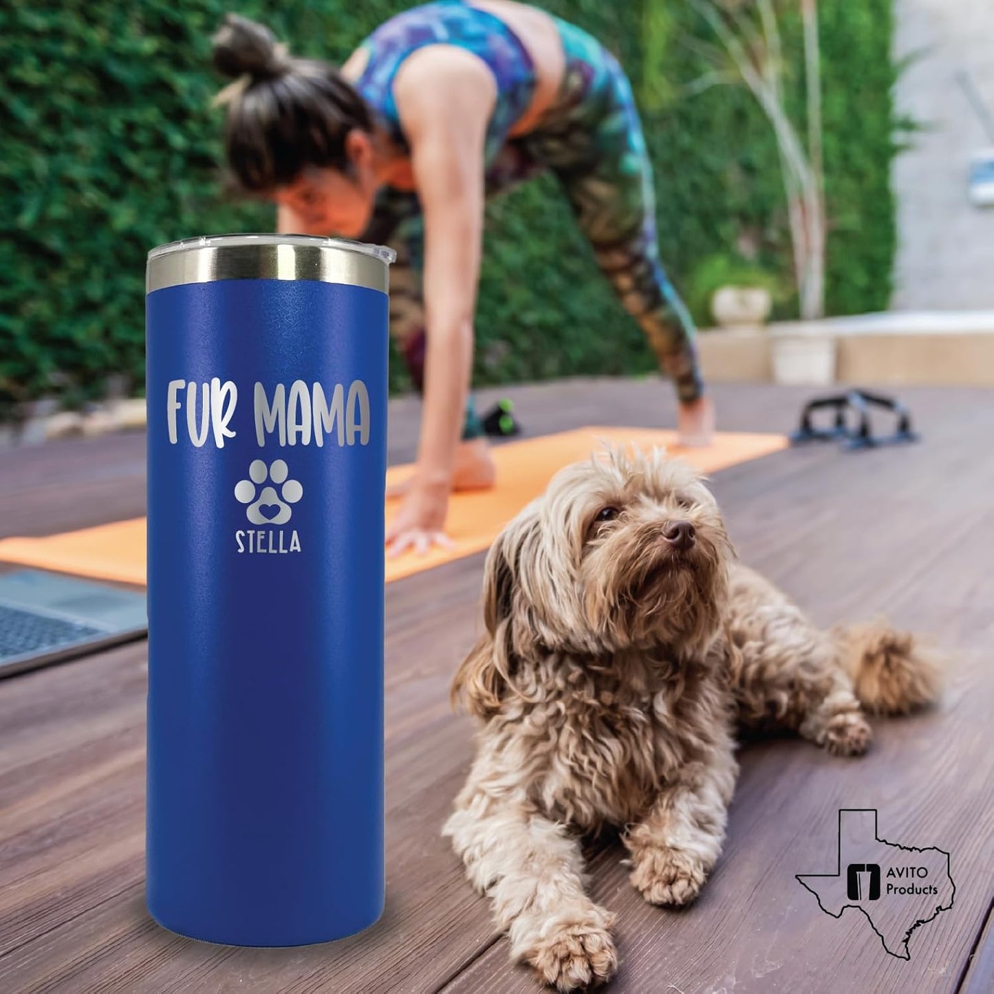 AVITO Personalized Dog Mom Tumbler - 20 oz Tumbler with Lid and Straw - Laser engraved - Stainless Steel - Vacuum Insulated - Cat Mom Gifts for Women - Fur Mama Gifts - Pet Owner Gift