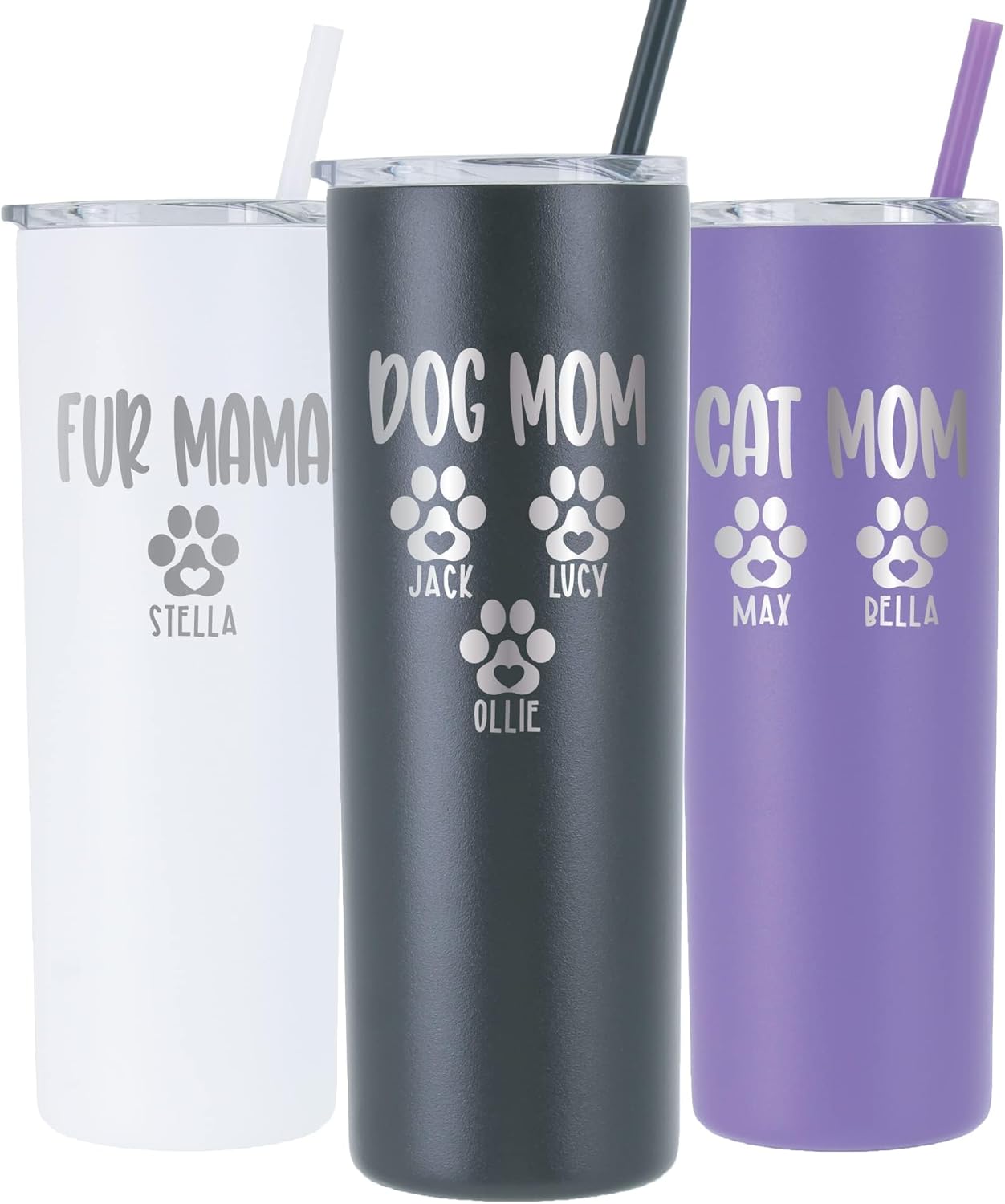 AVITO Personalized Dog Mom Tumbler - 20 oz Tumbler with Lid and Straw - Laser engraved - Stainless Steel - Vacuum Insulated - Cat Mom Gifts for Women - Fur Mama Gifts - Pet Owner Gift