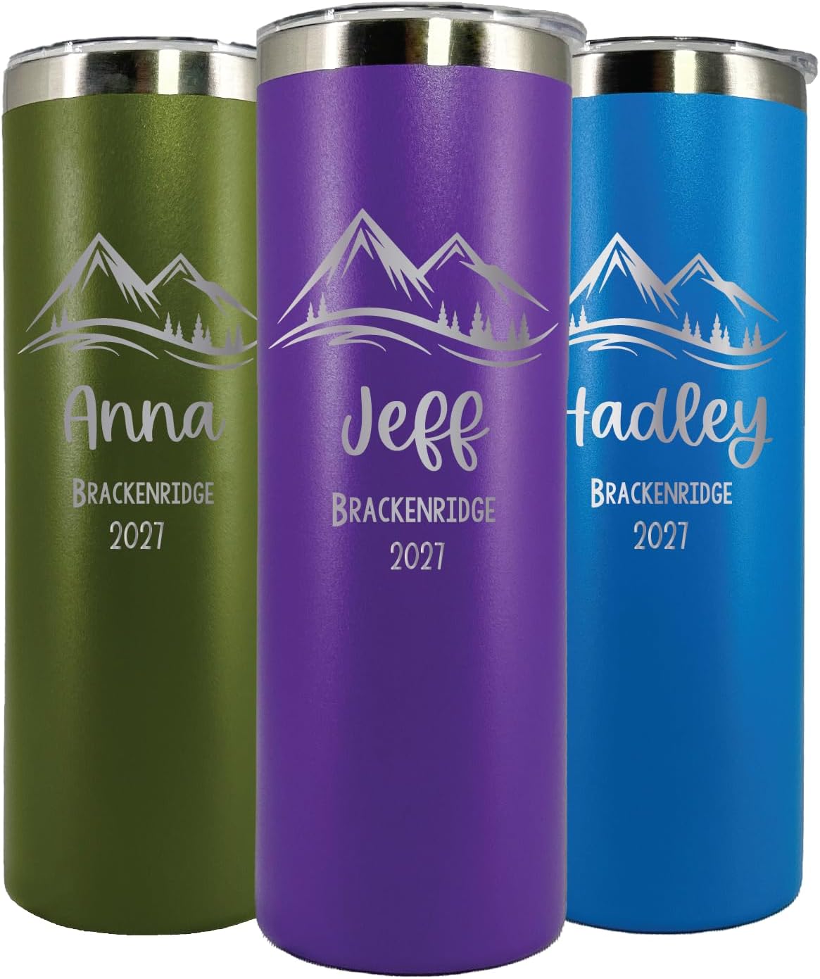 Personalized 20oz Mountain Vacation Tumbler - Laser Engraved - Stainless Steel - Vacuum Insulated - Ski Trip, Family Vacation