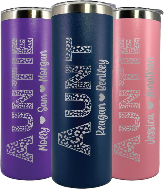 Personalized Aunt Gift - Laser Engraved - Vacuum Insulated - 20 oz Tumbler with Lid and Straw - Auntie Tumbler - Aunt Cup - Gift for Tia - Auntie