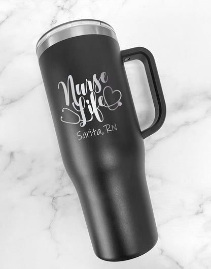 40 oz Personalized Nurse Tumbler - Laser Engraved