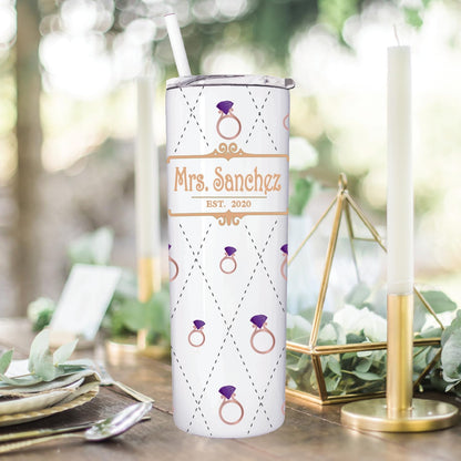 AVITO 20 oz Skinny Tumbler Personalized Wedding Ring Pattern - Sublimation - Stainless Steel - Vacuum insulated