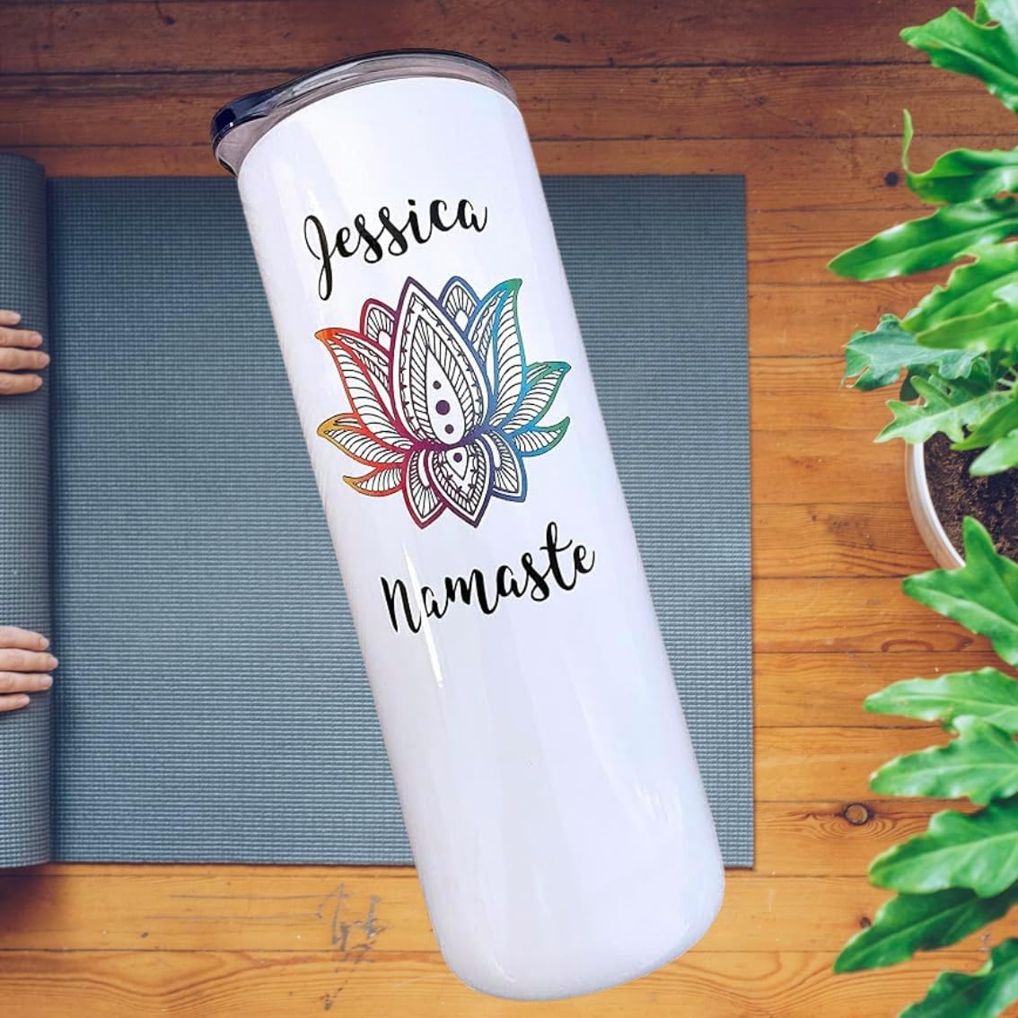 AVITO Personalized Yoga Gift, 20 oz with sliding lid Yoga Tumbler for Yogi, Yoga Teacher Cup, Namaste Gift, Lotus