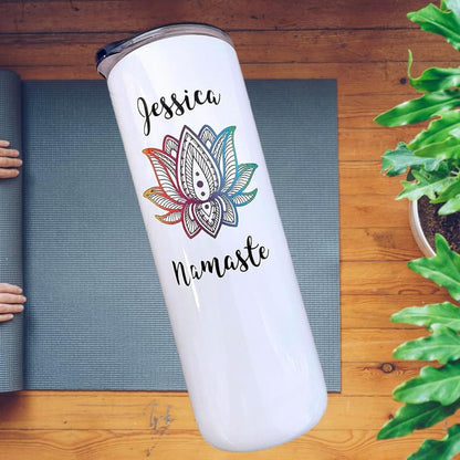 AVITO Personalized Yoga Gift, 20 oz with sliding lid Yoga Tumbler for Yogi, Yoga Teacher Cup, Namaste Gift, Lotus