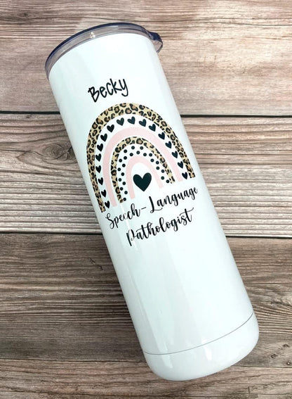 AVITO Personalized SLP 20oz Tumbler with Lid and Straw - Stainless Steel - Vacuum Insulated - Speech Language Pathologist Gift