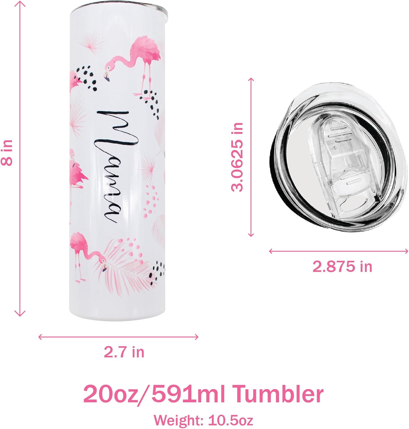 AVITO Stainless Steel Insulated Tumbler 20oz Flamingo | Personalized | Bridesmaid Gift | Vacation