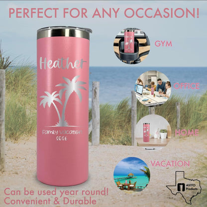 20 oz Personalized Vacation Tumbler, Tumbler with Lid and Straw, Family Vacation Cups, Beach Vacation Tumbler, 2022 Family Trip Gift, Bachelorette Trip, Girls Trip Gift