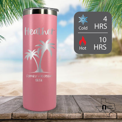 20 oz Personalized Vacation Tumbler, Tumbler with Lid and Straw, Family Vacation Cups, Beach Vacation Tumbler, 2022 Family Trip Gift, Bachelorette Trip, Girls Trip Gift