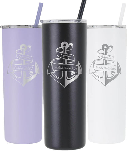 AVITO Personalized Cruise Tumbler - 20 oz Tumbler with Lid and Straw - Laser Engraved - Vacuum Insulated - Stainless Steel