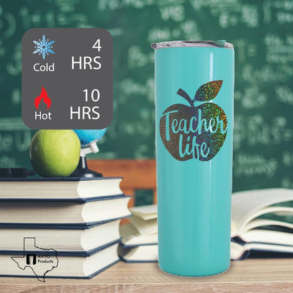 AVITO 20 oz Teacher Tumbler with Vinyl Decals - Personalized Gift for Teacher - Stainless Steel Tumbler with Lid and Straw - Gifts for Adviser - Life Tumbler