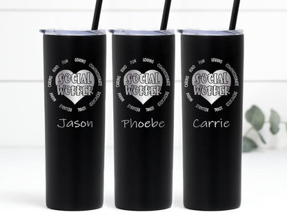 AVITO Personalized Social Worker Gift - Laser Engraved - Vacuum Insulated - 20 oz Tumbler with Lid and Straw - Social Work Tumbler - Social Worker Cup - Social Work