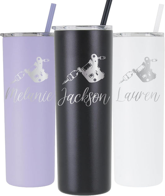 Personalized Tattoo Artist Tumbler - 20 oz Tumbler with Lid and Straw - Laser Engraved - Stainless Steel - Vacuum Insulated