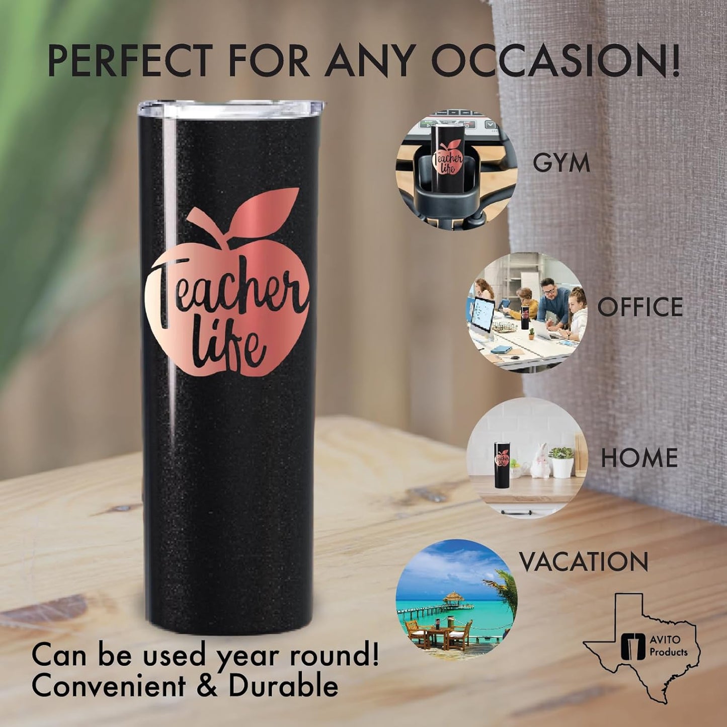 AVITO 20 oz Teacher Tumbler with Vinyl Decals - Personalized Gift for Teacher - Stainless Steel Tumbler with Lid and Straw - Gifts for Adviser - Life Tumbler