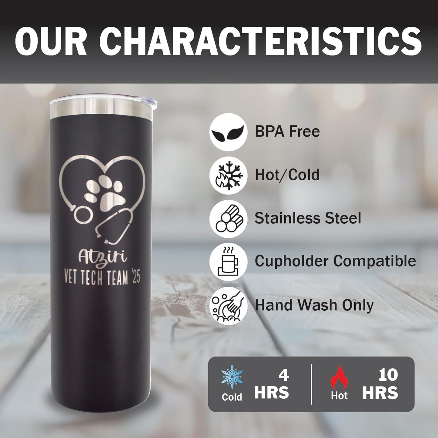 Personalized Vet Tumbler - 20 oz Tumbler with Lid and Straw - Stainless Steel - Laser Engraved - Includes Straw and Lid - Vacuum Insulated - Vet Tech, Veterinarian, Vet Gift
