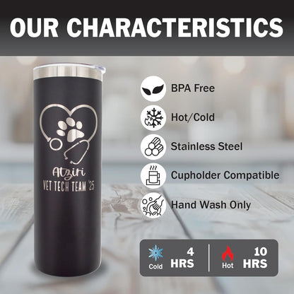 Personalized Vet Tumbler - 20 oz Tumbler with Lid and Straw - Stainless Steel - Laser Engraved - Includes Straw and Lid - Vacuum Insulated - Vet Tech, Veterinarian, Vet Gift